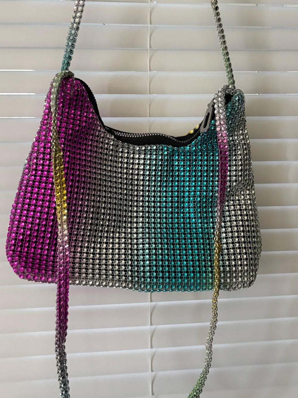 Sparkling Multicolor Crystal Shoulder Bag - Pink & Teal Accent